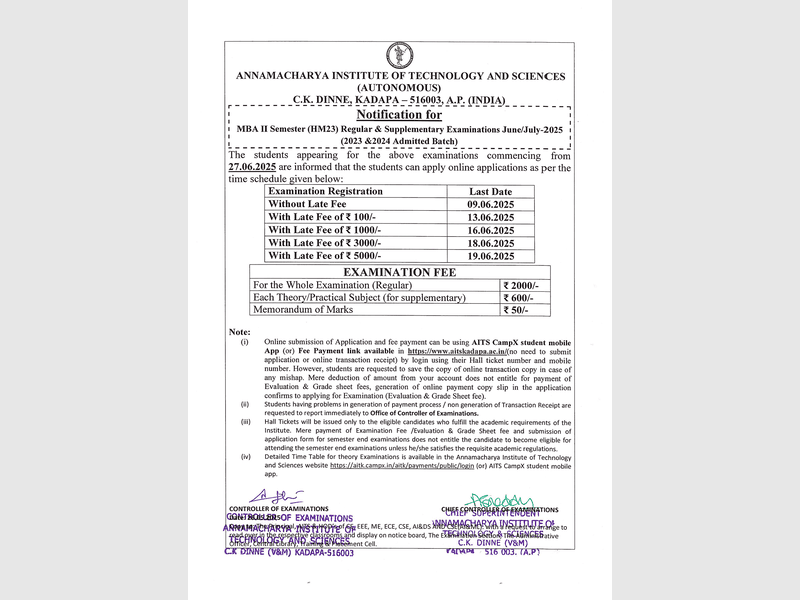 MBA-MCA  II & I SEM Reg &supply Notification